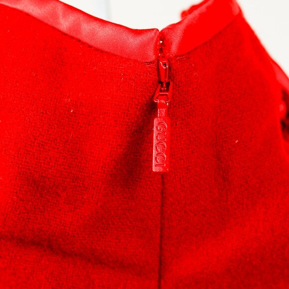 Gucci AW/19 Runway Red Wool Satin-Trim Cowl-Neck Dress - Picture 9 of 15